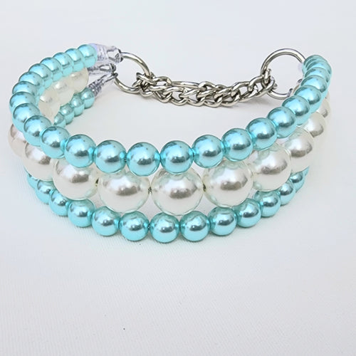 The Via in Ivory and Turquoise ~ Pearl Dog Collar