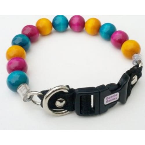 Magenta Turquoise and Yellow Bead Collar